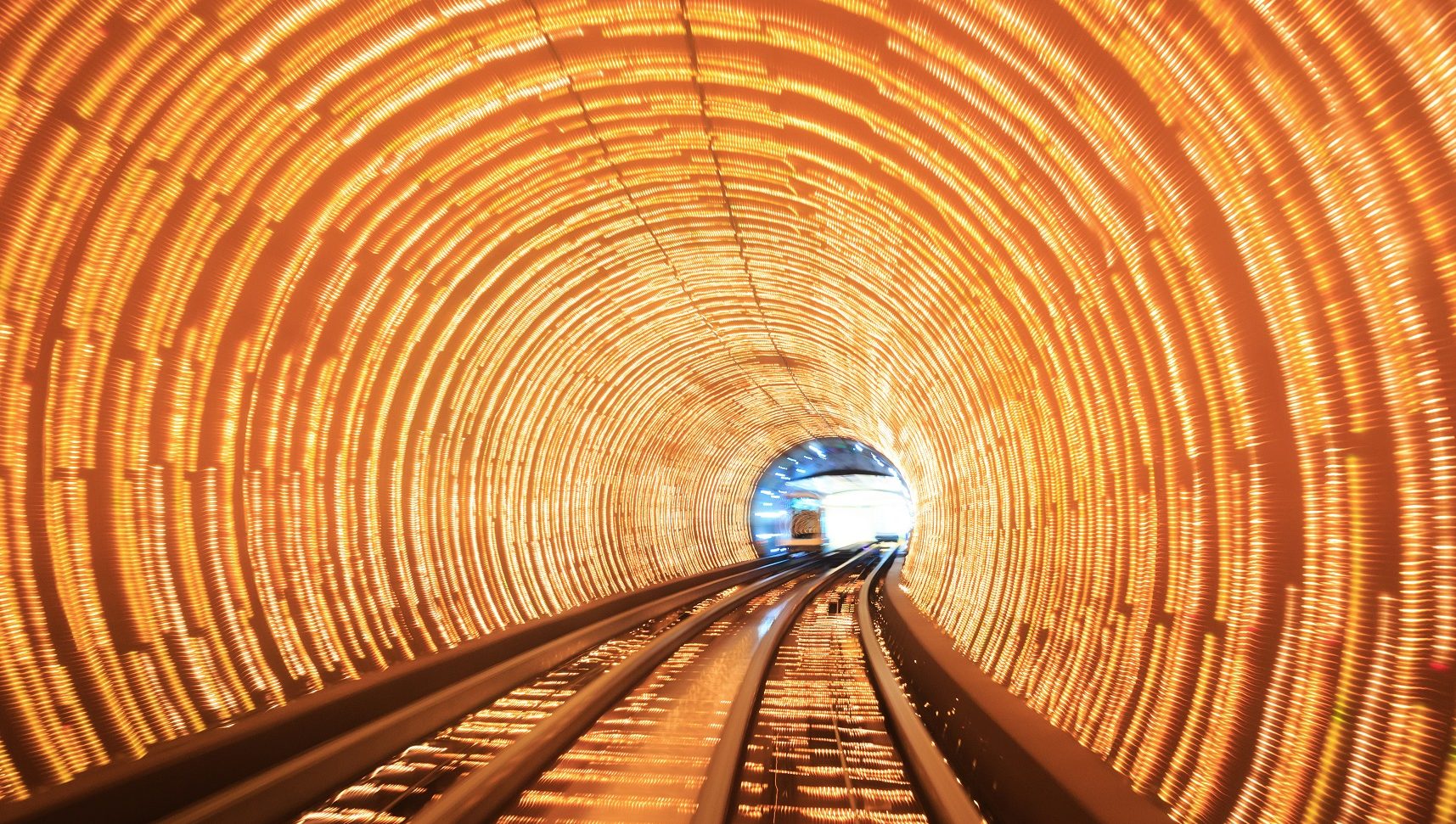 Train moving through Bund tunnel, Shanghai