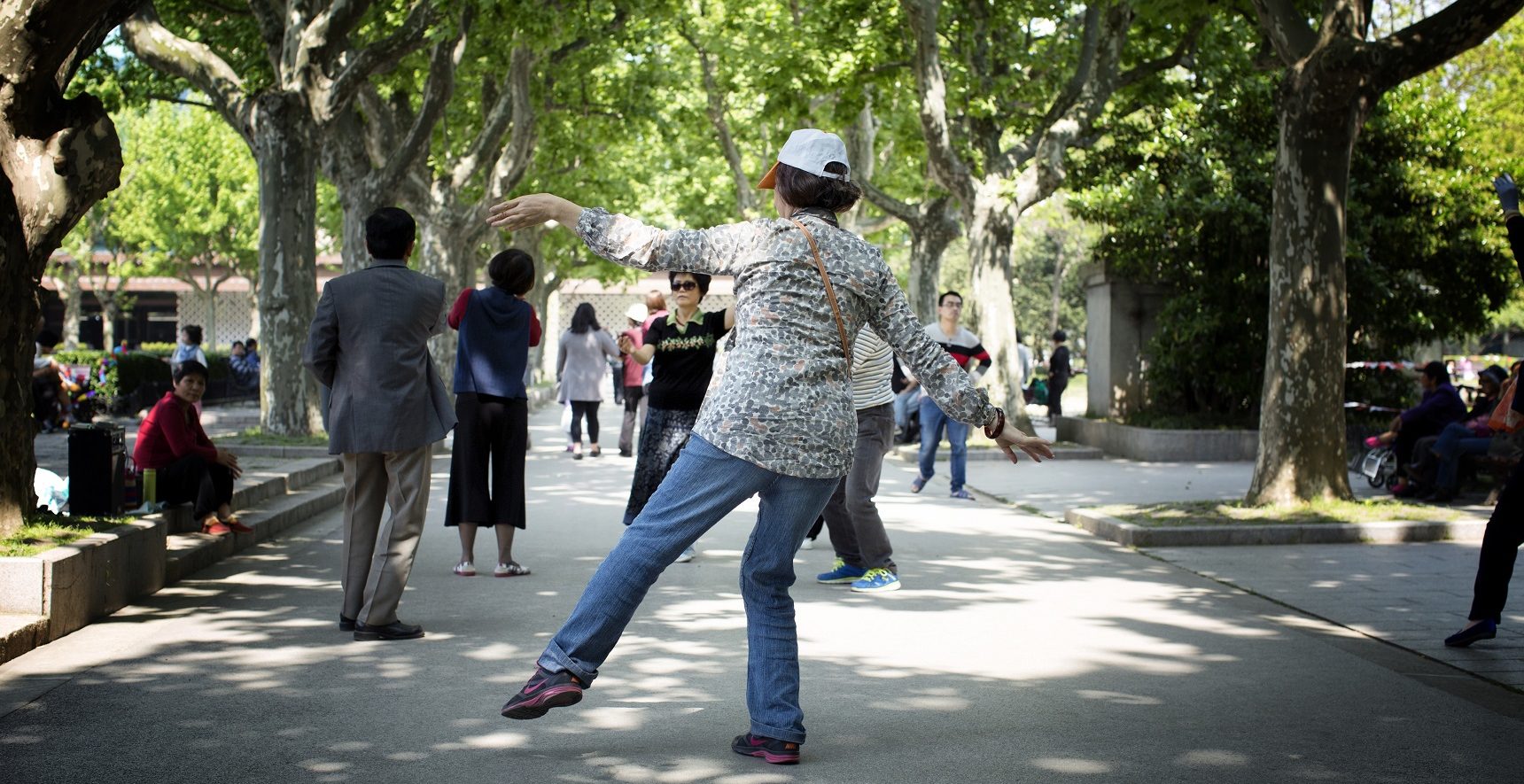 People dancing in Fuxing Park, Shanghai.