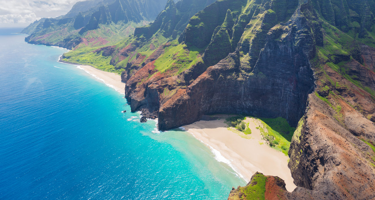 View from Na Pali Coast on Kauai Island, Hawaii