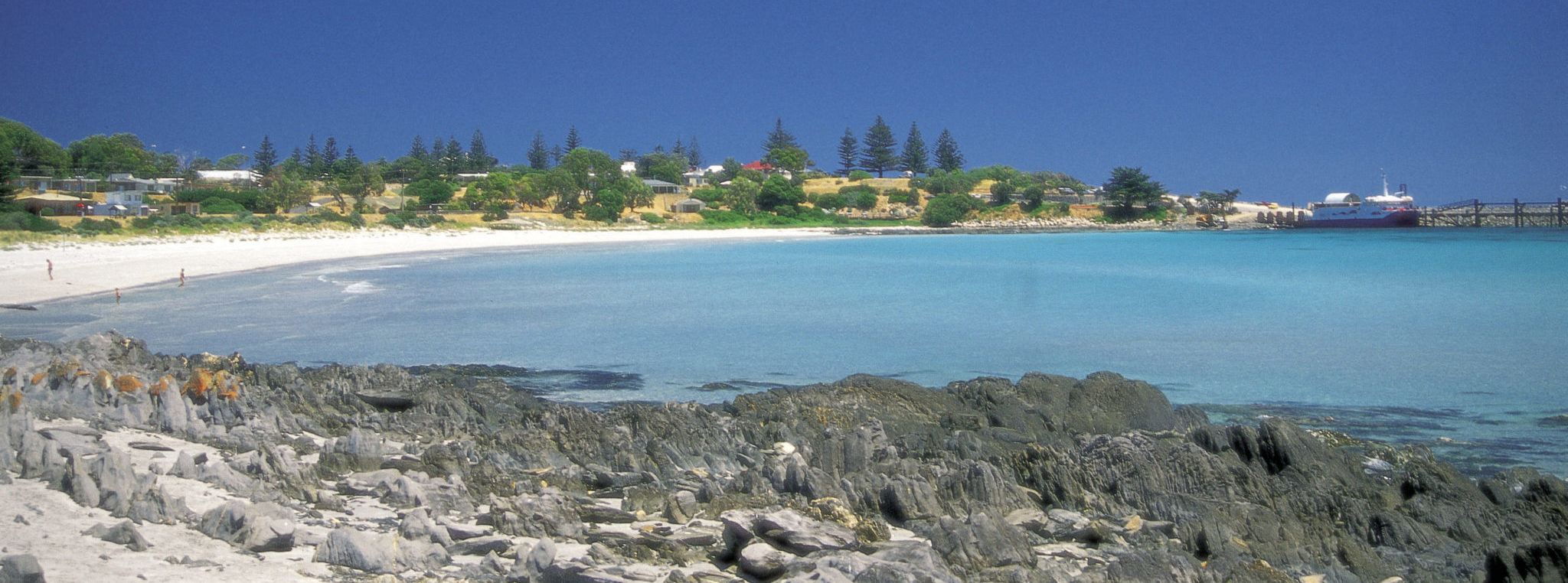 Rocks, sand and water at Hog Bay on Kangaroo Island.