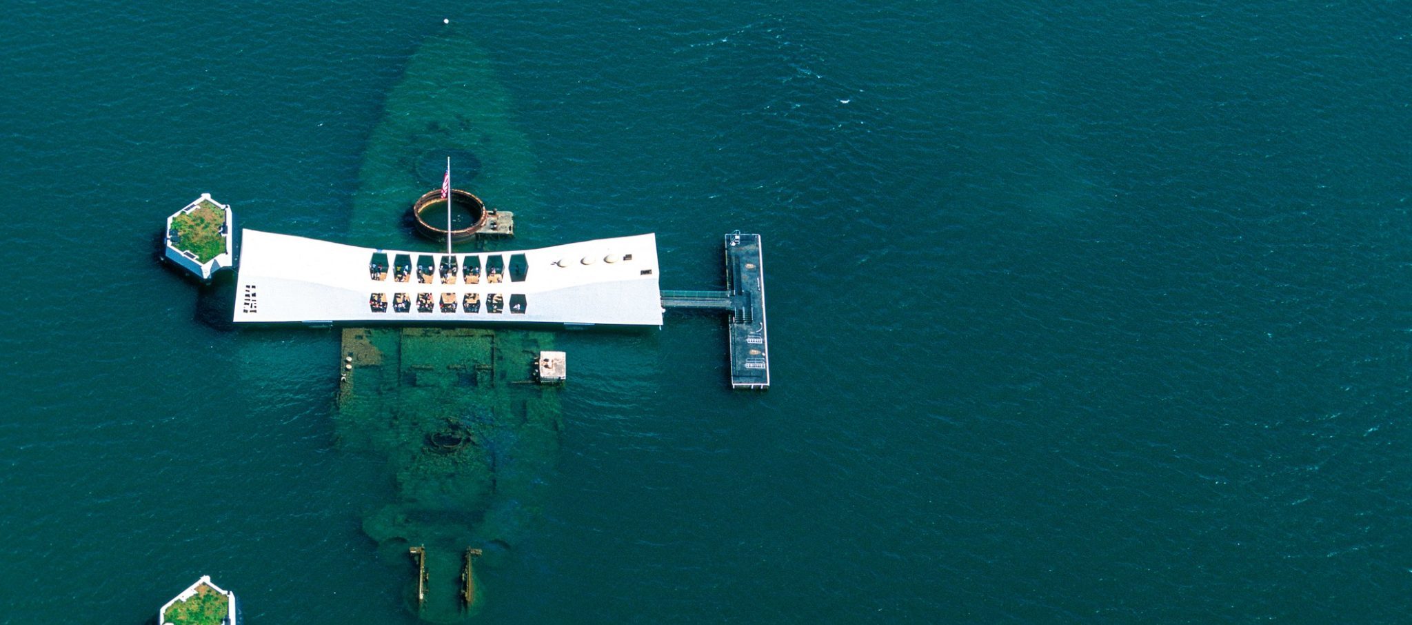 Aerial shot of Pearl Harbor, Hawaii.