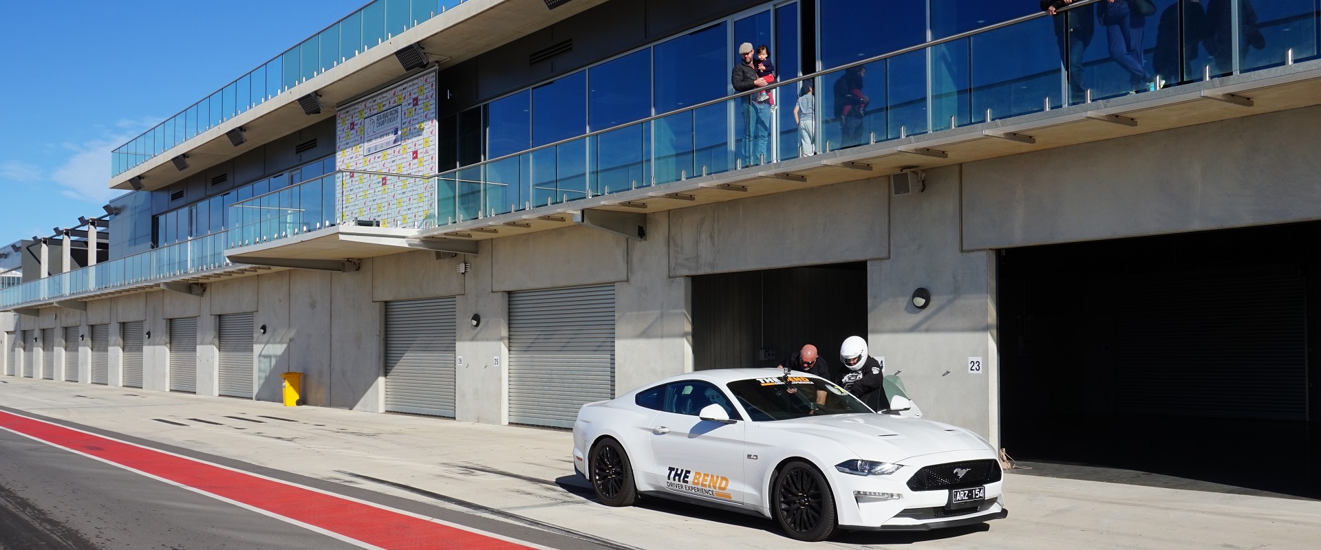 Preparing for a race around The Bend in a V8 Mustang.