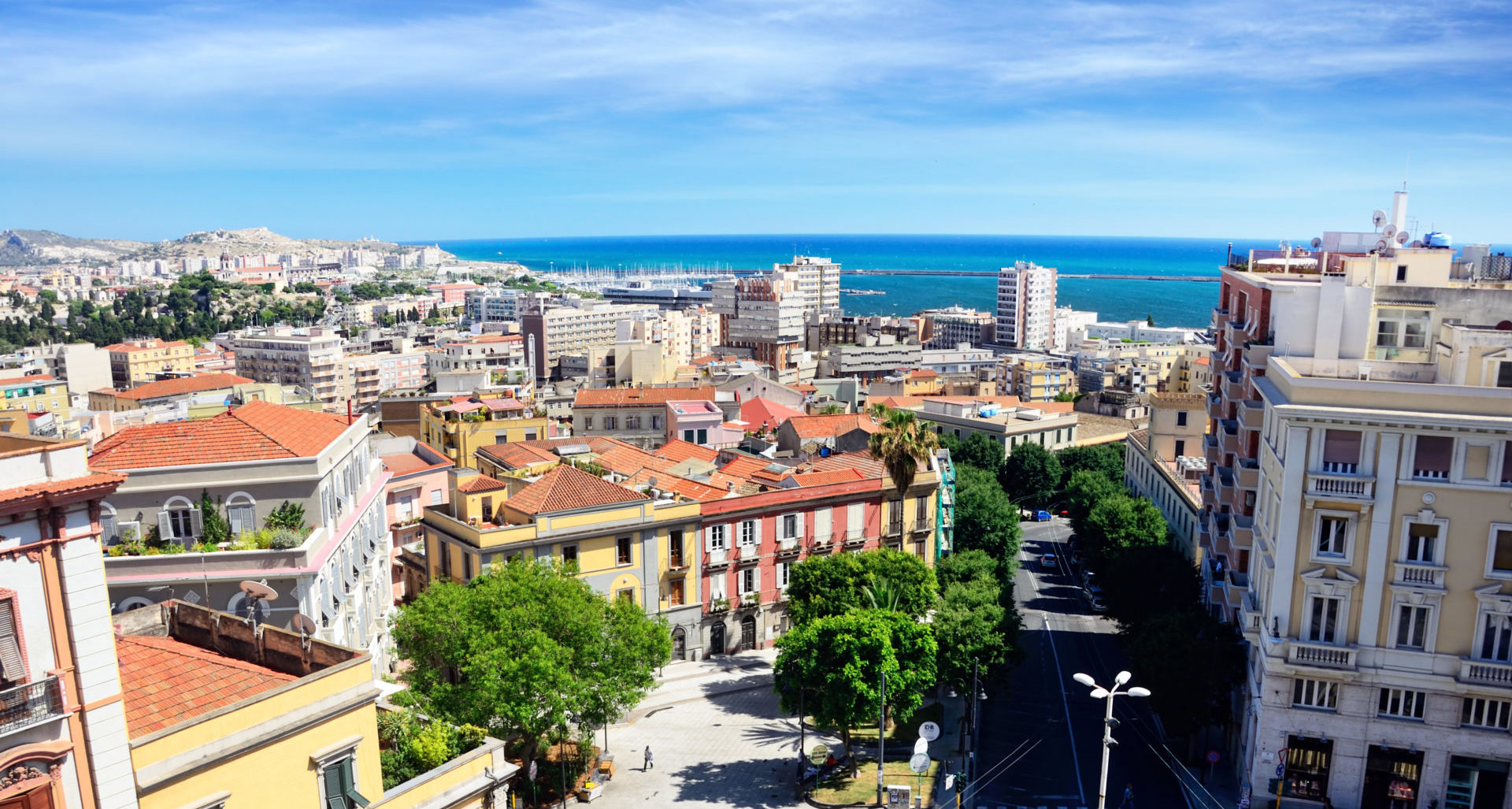 Panorama of Cagliari, Sardinia, Italy. Composite photo