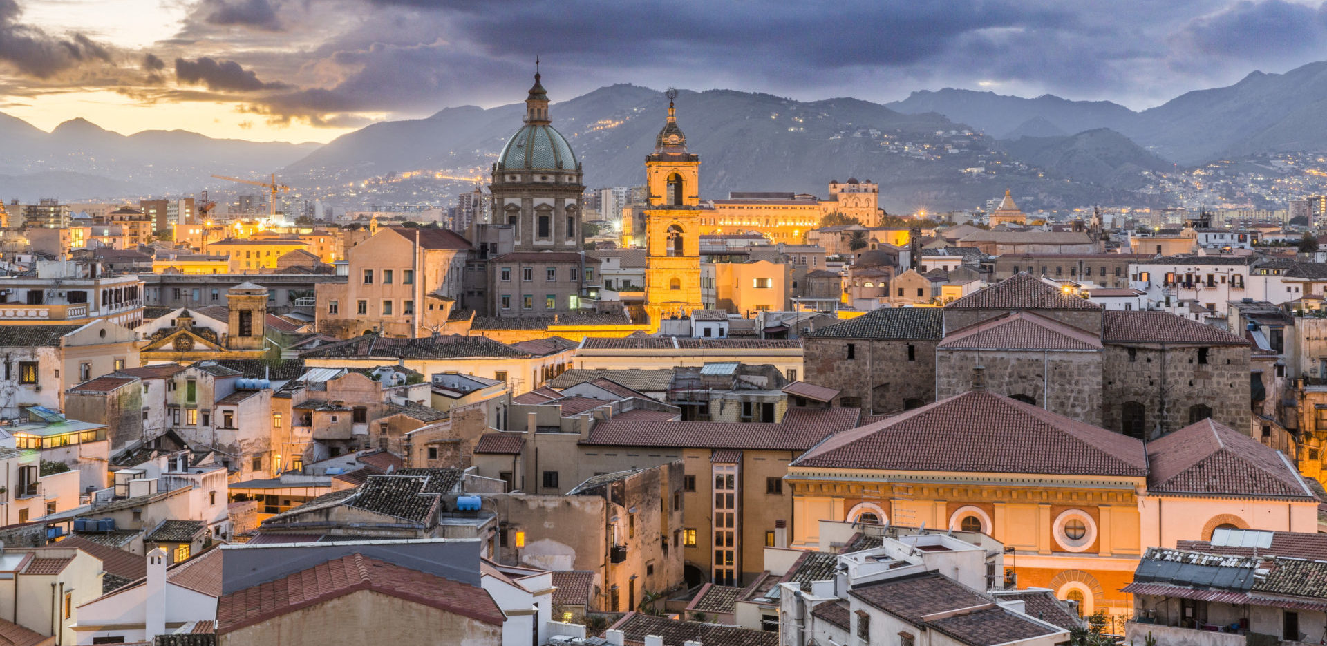 Landscape view of Palermo, Italy, during sunset. the