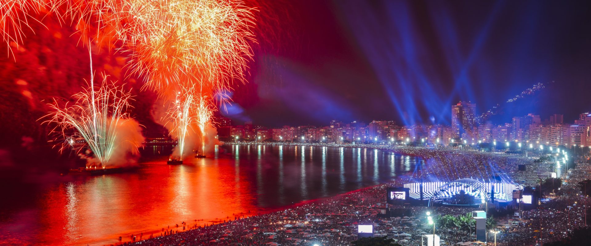 Massive New Year's Eve celebrations at Copacabana Beach.