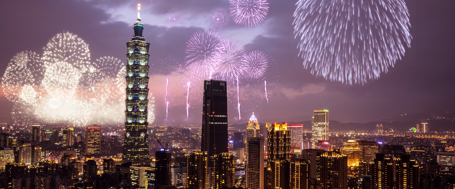 Fireworks over Taipei 101.