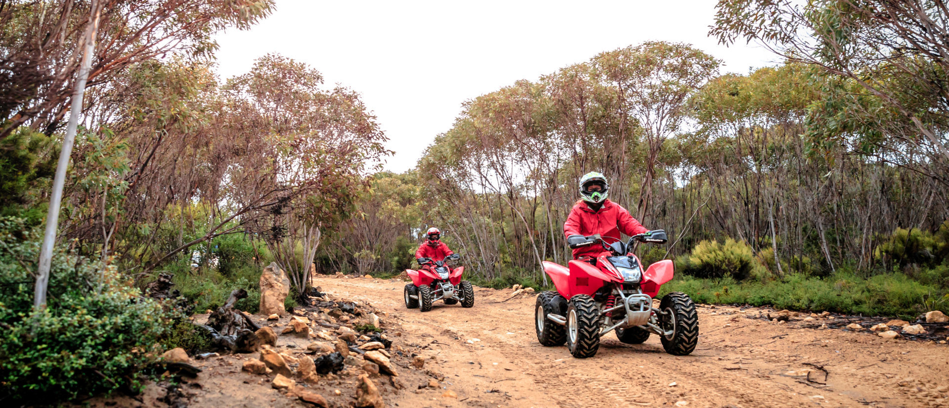 People riding on quad bikes.