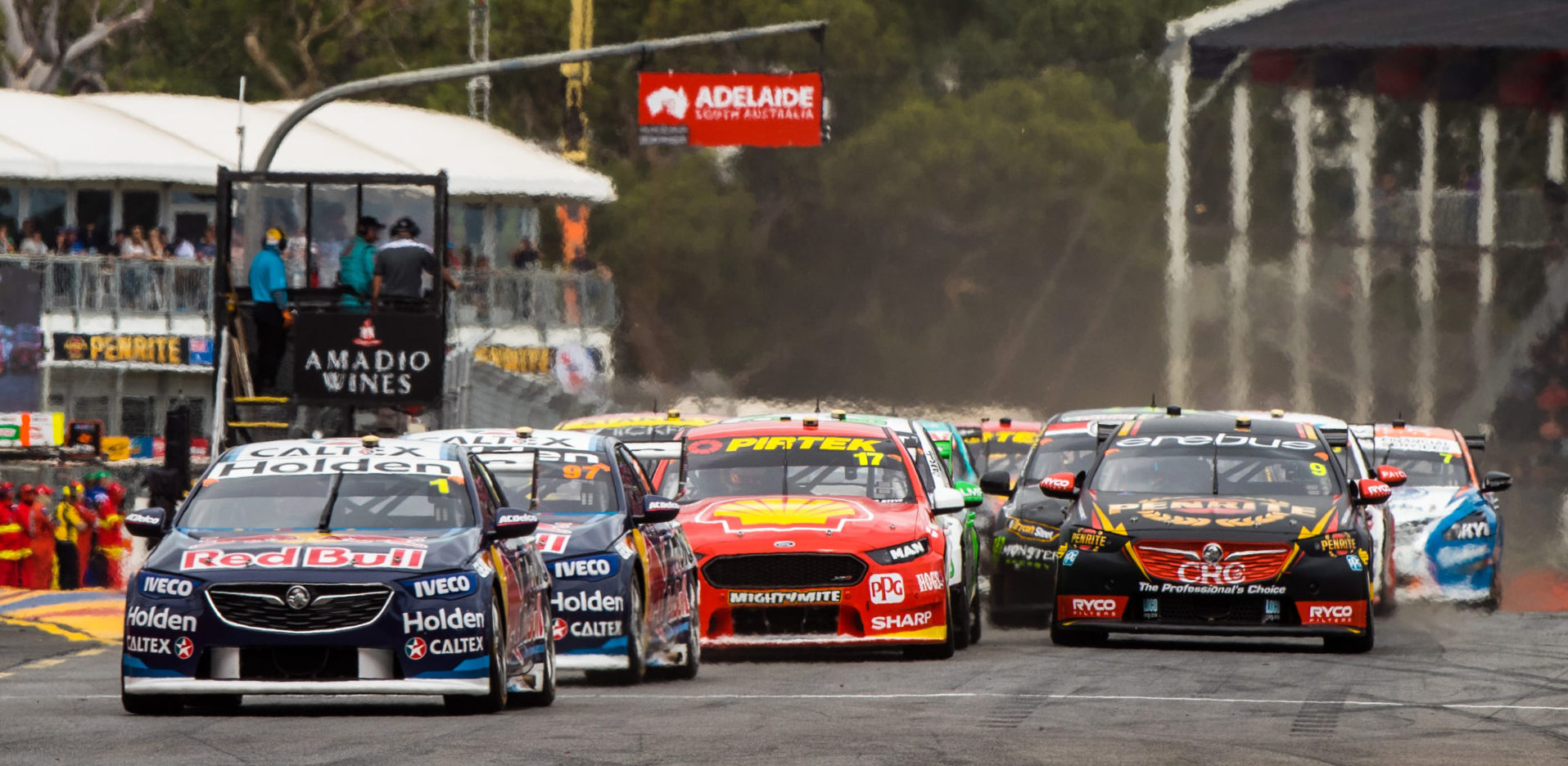 Supercars driver around the track, Adelaide.