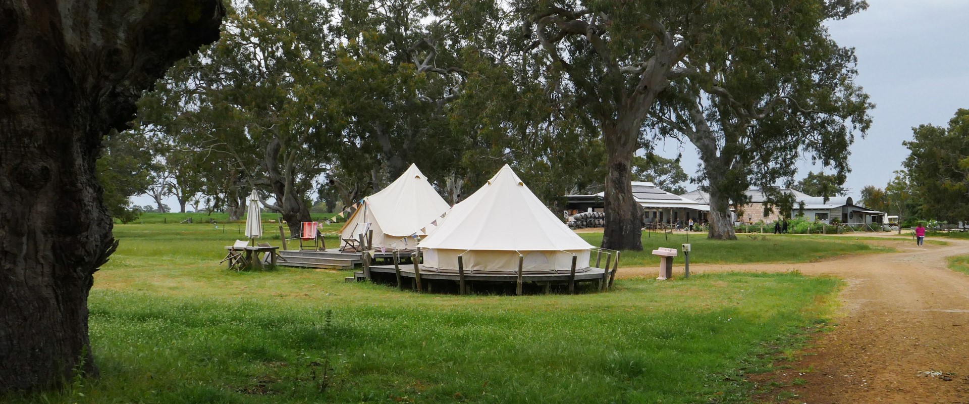 Bell tents dotted about the stunning Bellwether farm property. Image: Dougal McFuzzlebutt